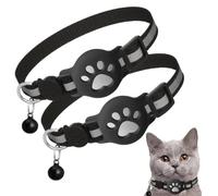 2 Collari Riflettenti per Animali con Slot Airtag, Design Antiscivolo e Sicuro, Compatibili GPS Airtag, Collari Regolabili per Gatti e Cani, Colore Nero, per Passeggiate e Viaggi