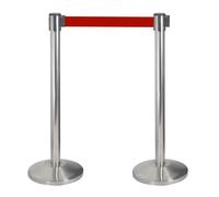2 Colonnine Tendinastro 3 metri in Acciaio Inox Spazzolato Ø36x101 cm Nastro Rosso