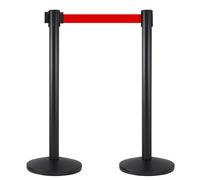 2 Colonnine Tendinastro 3 metri in Metallo Nero Opaco Ø36x101 cm Nastro Rosso