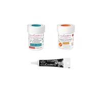 2 coloranti alimentari blu scuro-arancio + Pennarello per glassa nero