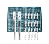 2 coltelli da intaglio, Cutter di precisione con 20 lame di ricambio e tappetino da taglio A4, taglia taglierino, bisturi modellismo