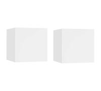 2 comodini bianchi, 30,5 x 30 x 30 cm, in legno, montaggio a parete, armadietto con anta grande scomparto per riviste, libri, telecomandi