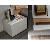 2 COMODINI MODERNI AF-SCUDERIA 57cm BIANCO OPACO INSERTO ROVERE CAMERA MODERNA