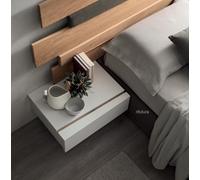 2 COMODINI SOSPESI AF-SCUDERIA 57 cm LACCATO BIANCO OPACO INSERTO ROVERE CAMERA
