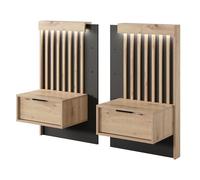 2 Comodini TANA - Rovere - Antracite - Cassetti - Maniglie Metalliche - Larghezza 51 cm, Altezza 104 cm, Profondità 40 cm