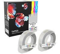 2 Compatibili Rotoli bianco su argento 9mm x 3m Nastri a rilievo (plastica, autoadesive) per DYMO 3D Omega e Junior Goffratura macchina