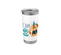 2° Compleanno Ragazzo Cane Cuccioli Bambini Ho 2 anni Bicchiere termico in acciaio inox doppia parete