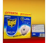 2 Conf. (Tot. 6 Ricarica) Raid Night & Day Zanzara Tigre Comune Senza Fragranza