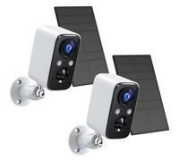 2 Confezioni-Bianco-FOAOOD Telecamera Wi-Fi Esterno Batteria Senza Fili,Videocamera Sorveglianza Solare con Visione Notturna Colori,Rilevamento Umano PIR,Conversazione a 2 Vie,Impermeabile IP66