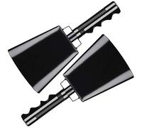 2 confezioni da 2 produttori con maniglie. Campanelle per tifo, sport, partite di calcio, eventi, campane a mano per la scuola, campane da mucca, strumento musicale a percussione (rame) (nero)