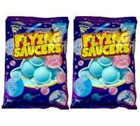 2 Confezioni da 50 Grammi di -FLYING SAUCERS- Nuovissime Cialde Ripiene di Granella di Chewing Gum, Super Saporiti, Bubble Gum Flavour