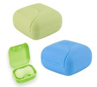 2 Confezioni di Portasapone da Viaggio Impermeabile e Antigoccia, Portasapone Portatile con Coperchio, Piccolo Portasapone Quadrato Antigoccia, Adatto per Docce e Viaggi (Blu, Verde)