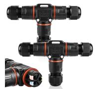 2 connettori per cavi a 3 poli, impermeabili, IP68, a forma di T, impermeabili, a 3 poli, per diametro del cavo di 3-12 mm, scatola di derivazione impermeabile a 2 vie, per giardino, esterni