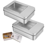2 Contenitore Tin Argento, 12,5x9x3,5cm scatola latta con coperchio piccola, Rettangolare scatolina metallo piccola, Scatole Portaoggetti con finestra trasparente, Scatole Latta per Chiavi Caramelle