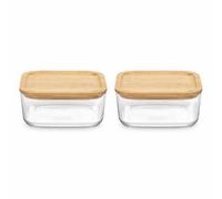 2 Contenitori Frigoverre in Vetro con Coperchio in Bambù 15x15 cm Bormioli Rocco