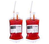 2 contenitori per il sangue per Halloween, 350 ml, con clip per siringa, adesivi per il tipo di sangue, riutilizzabili, per cosplay, vampiri, zombi, feste, infermiere, Halloween, accessori di scena