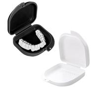 2 contenitori per parentesi graffe, con glitter, scatola per dentieri, scatola per protesi, scatola per dentieri, per la conservazione di parentesi graffe o binari (nero e bianco)