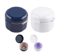 2 contenitori per parentesi graffe con setaccio, scatola a doppio strato, scatola per dentiere, scatola per protesi dentarie per coppie e bambini, blu + bianco