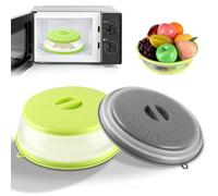 2 coperchi per microonde, 21,7 cm, copertura per microonde, copertura per microonde, copertura per microonde, anche come cestello per filtro con fori per il vapore (verde e grigio)
