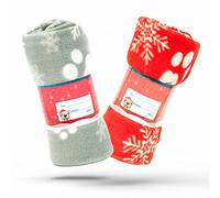 2 coperte per cani di Natale, lavabili con impronte di zampe, per cani, gatti, in morbido pile caldo, 100 x 120 cm, rosso e grigio (confezione da 2)