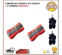 2 Copertoncini 700x25 Michelin Lithion 2 V3 Bici Corsa Strada Pieghevole Ne/Ross
