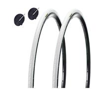 2 COPERTONCINI COLORATI 700X23C (23-622) + CAMERE VALVOLA PRESTA PNEUMATICI SLICK FIXED PER BICICLETTA DA CORSA GOMME STRADA ROAD (BIANCO, 80mm)