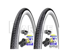 2 Copertone + 2 Camere + 2 Flap Bici 26 x 1 - 1 / 2 B / N MICHELIN WOLRD TOUR