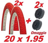 2 Copertoni + 2 Camere d'aria bicicletta BMX Misura 20 x 1.95 / COLORE ROSSO