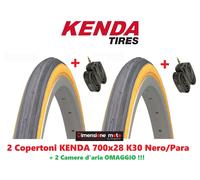 2 Copertoni KENDA 700x28 K30 Nero/Para + 2 Camere per Bici 28" Retrò Old Style