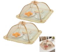 2 coperture per alimenti in rete pop-up di alta qualità, pieghevoli, per esterni, cucina, giardino, feste, barbecue, protegge da mosche e insetti, 42 x 42 cm