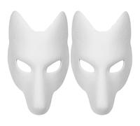 2 coperture per il viso di volpe non dipinte fai da te, in poliuretano bianco, per cosplay, feste a tema anime, Halloween, artigianato, 27 x 24 cm