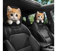 2 coperture per poggiatesta auto con simpatico gatto, con divertente stampa di gatto arancione, per interni auto, universali, protezioni elastiche in poliestere per sedili dei veicoli, decorazione