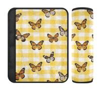 2 coperture per tracolla per seggiolino auto, motivo a quadri, colore giallo e bianco, con farfalle, per maggiore comfort di guida, coperture per cinture di sicurezza da donna per SUV zaino zaino 25,4