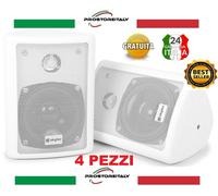 2 COPPIE DIFFUSORI ALTOPARLANTI AUDIO DA PARETE MURO + STAFFE 150W BIANCHE