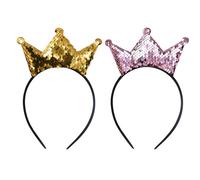 2 corone dorate, fasce e elastici per capelli per donne, ragazze e bambini - corone di compleanno, fasce glitterate e paillettes per adulti