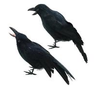 2 corvi realistici per Halloween, 24,1 cm e 24,9 cm, grandi corvi piumati neri in piedi per decorazioni di Halloween, spettrale corvo finto realistico per corvi da giardino patio