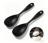 2 cucchiai da riso in silicone, 22,5 x 6,2 cm, antiaderenti, con foro per appendere, senza BPA, resistenti al calore, per purè di patate, riso, cuociriso (nero)