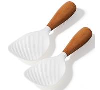 2 cucchiai da riso in silicone da 21,1 cm, resistenti al calore, per uso alimentare, sicuri per pentole antiaderenti, spatola leggera con manico in legno per sushi, pasta, cucinare e servire