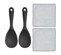 2 cucchiai di riso, 2 pezzi panno per la pulizia del filo, cucchiaio in silicone anti-scottatura, utensili da cucina, cucchiaio da riso antiaderente, cucchiaio da cucina multiuso (nero)