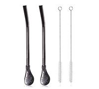 2 cucchiai filtranti rimovibili in acciaio inox con 2 spazzole per la pulizia, cannuccia Bombilla Yerba Mate, riutilizzabile, cucchiaio in metallo per mescolare cocktail per bere tè sfuso, caffè