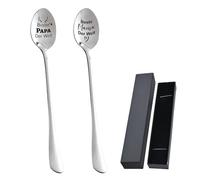 2 Cucchiai in Acciaio Inox Con Manico Lungo - Confezione Regalo Nera - Cucchiaio Rotondo Inciso da Buffet - Regalo di Compleanno per Genitori