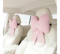 2 cuscini in peluche per poggiatesta auto con fiocco carino cuscino per sedile auto, morbido supporto per il collo per guida confortevole viaggi ufficio cuscino poggiatesta soffice, rosa