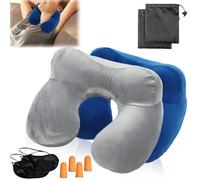 2 cuscini per il collo gonfiabili, da viaggio, gonfiabili, portatili, da viaggio, per campeggio, aereo, viaggi, treno, auto, ufficio, cuscino da viaggio, gonfiabile, con benda, tappi per le orecchie
