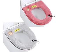 2 cuscini universali per sedile del WC con anello per appenderlo, morbidi e caldi, lavabili (grigio + rosa)