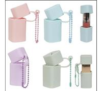 2 custodie in silicone per burrocacao e rossetti, portachiavi, porta balsamo per le labbra, portatile, in silicone, con catena con perline (rosa 01 + blu 02+, viola 03 + verde 04)