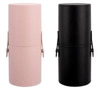 2 custodie per pennelli da trucco in pelle PU, 20,1 x 7,9 cm, organizer portatile da viaggio per pennelli da trucco, grande capacità per riporre pennelli, rosa e nero