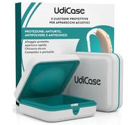 2 Custodie Porta Apparecchi Acustici - UdiCase Interno Ergonomico Apertura Rapida con Piedini Antiscivolo - Contenitore 7x7x3cm Tascabile Impermeabile e Compatto - Protezione da Polvere Urti e Liquidi