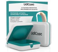 2 Custodie Porta Apparecchi Acustici - UdiCase Interno Ergonomico e Apertura Rapida con Piedini Antiscivolo - Contenitore 7x7x3cm Tascabile Impermeabile e Compatto - Antiurto Antipolvere e Antischizzi