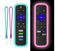 2 custodie protettive in silicone per Roku TCL | Custodia remota Hisense Roku universale per Roku Express 4K+ 2021 | Roku Streaming Stick+copertura remota con cordini Glow Pink & Sky Blue (non incandescente)