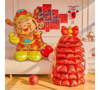 2 decorazioni per Capodanno cinese 2026 - Dio della ricchezza e albero dei soldi rosso in piedi, palloncini in lamina 3D per Capodanno lunare, set di decorazioni per prosperità e fortuna, forniture